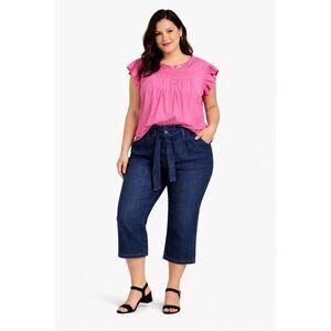 St John’s Bay NWT Denim Capris 14P + ANA 1X Pink Top Set